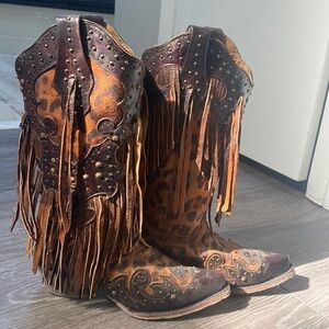 Cheetah fringe Cowboy boots